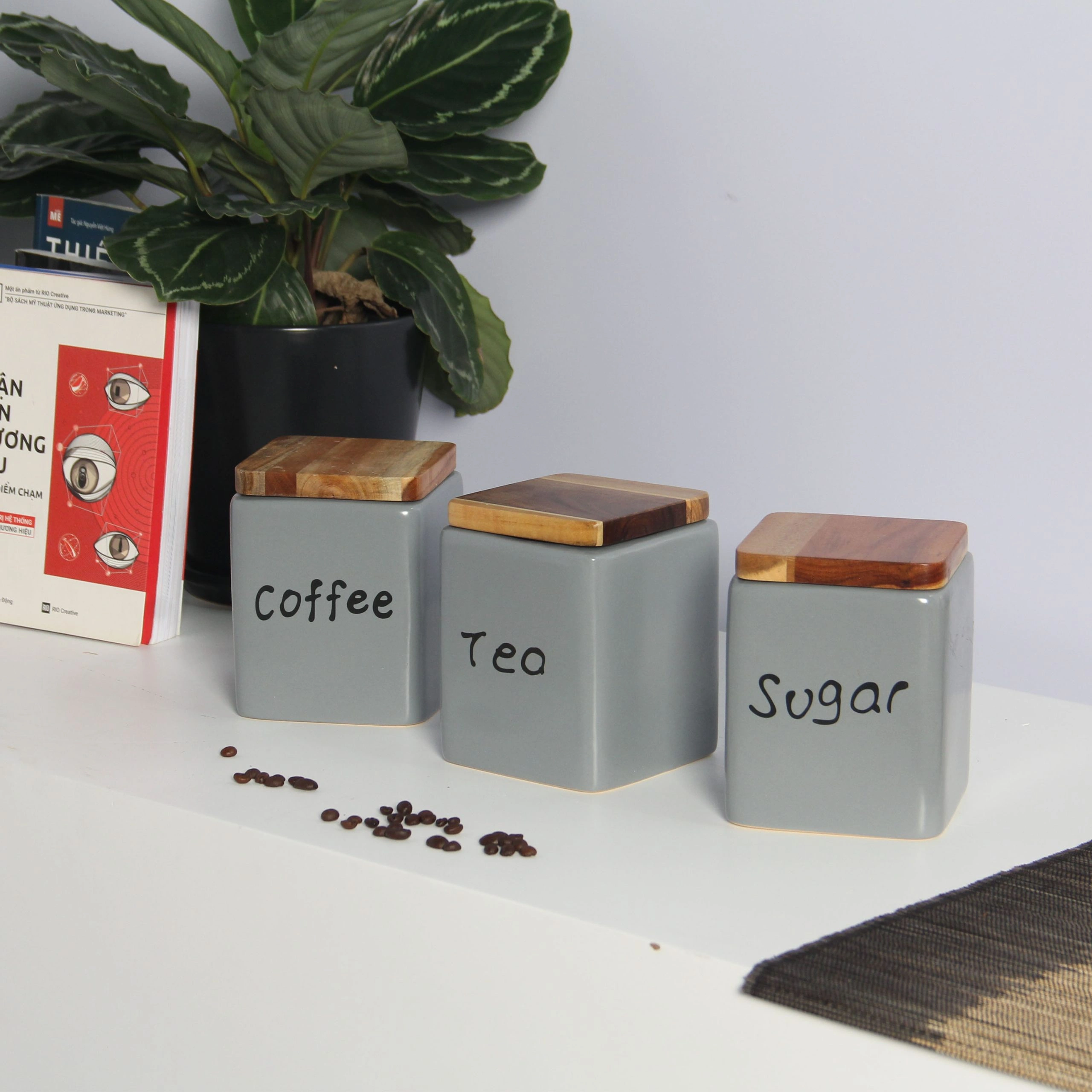 Hũ Gốm Sứ Đựng Thực Phẩm LOTUS (Coffee - Tea - Sugar) 4 Hũ Gốm Sứ Đựng Thực Phẩm LOTUS (Coffee - Tea - Sugar) - Ảnh 4