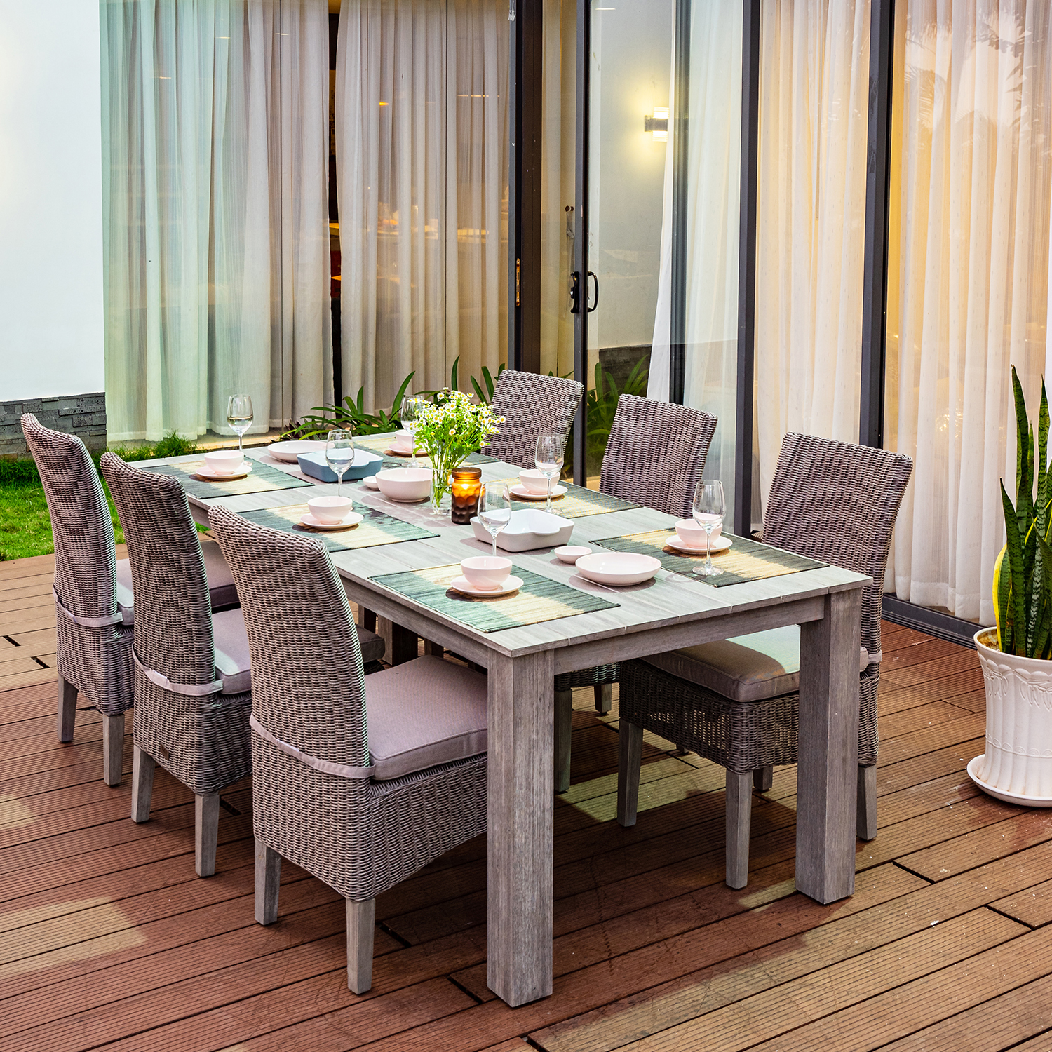 Bộ Bàn Ăn Ngoài Trời 6 Ghế – Gỗ Keo & Mây Nhựa Cao Cấp từ M4H 15 Bộ Bàn Ăn Ngoài Trời 6 Ghế – Gỗ Keo & Mây Nhựa Cao Cấp từ M4H
