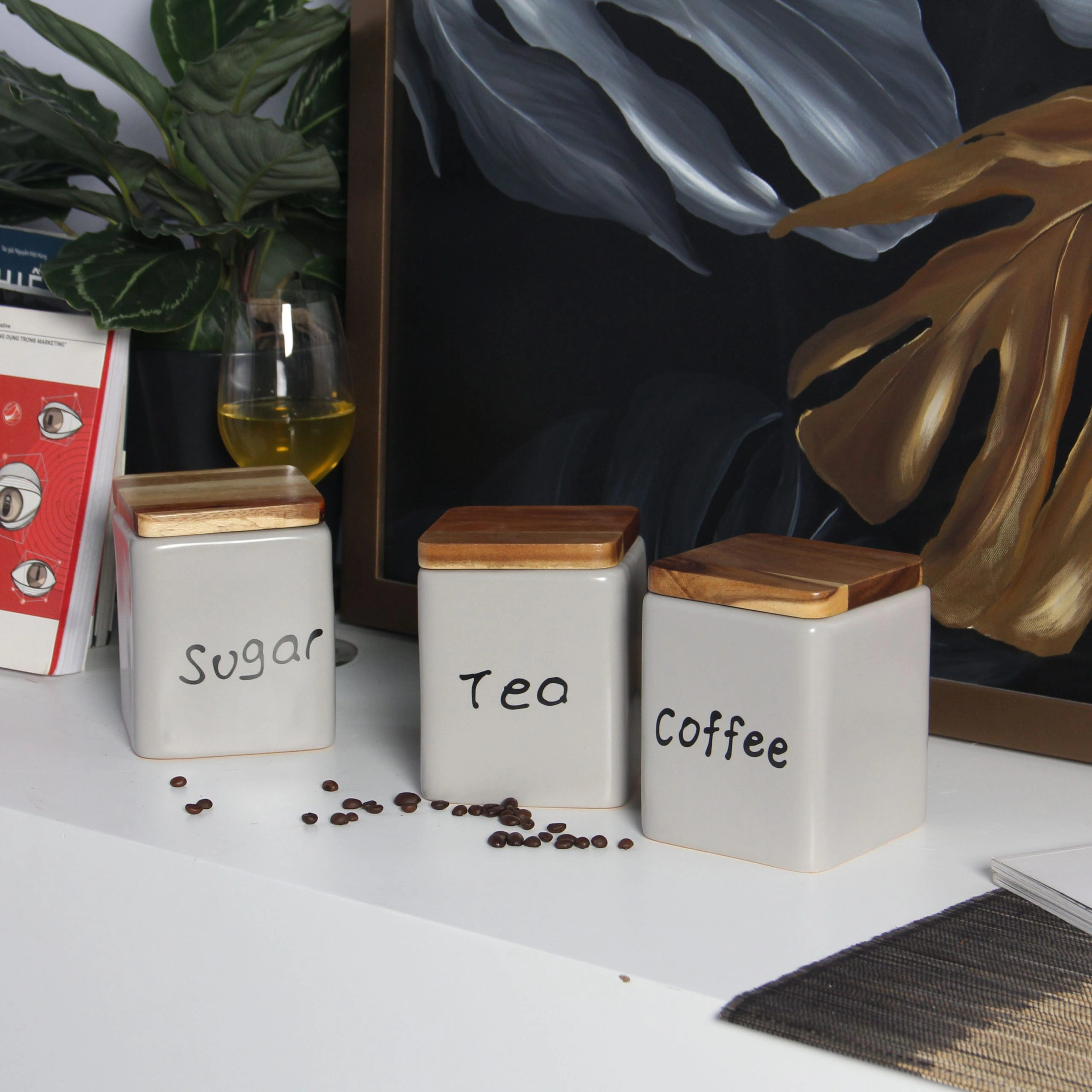 Hũ Gốm Sứ Đựng Thực Phẩm LOTUS (Coffee - Tea - Sugar) 1 Hũ Gốm Sứ Đựng Thực Phẩm LOTUS (Coffee - Tea - Sugar)