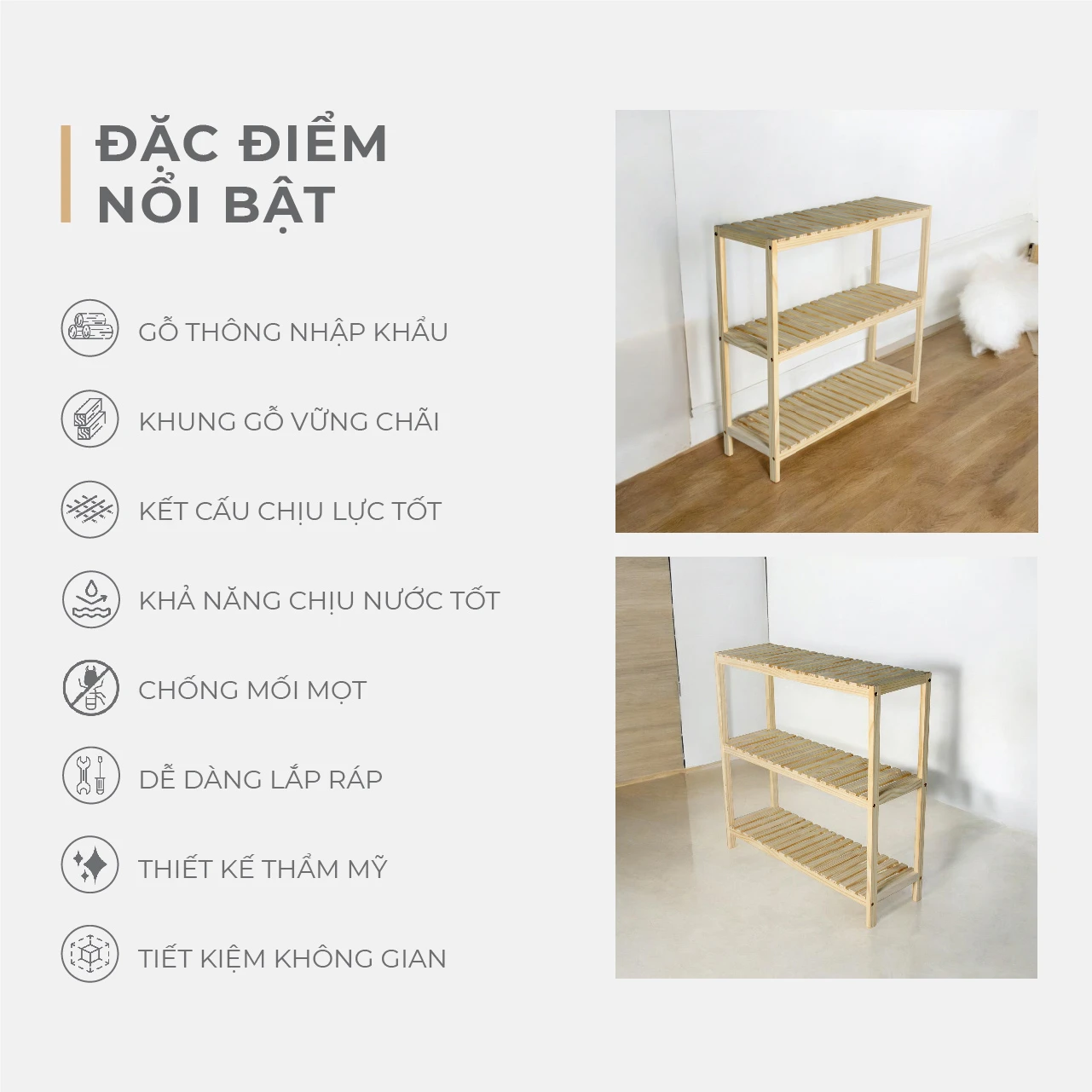 Kệ Dép Gỗ 3 Tầng Pine Lắp Ráp Made4Home 12 Kệ Dép Gỗ 3 Tầng Pine Lắp Ráp Made4Home
