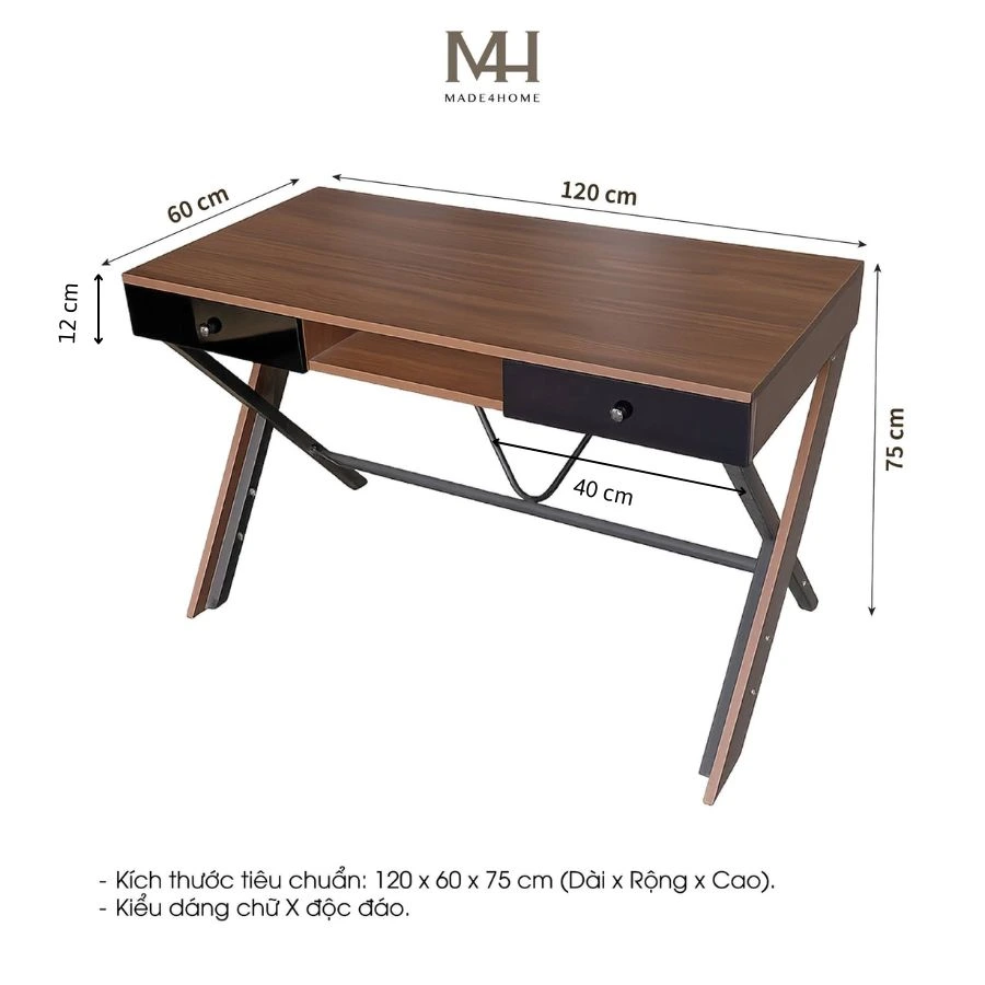 Bàn làm việc Bertha - Gỗ MDF chống trầy, có hộc tiện lợi 21 Bàn chữ X Bertha