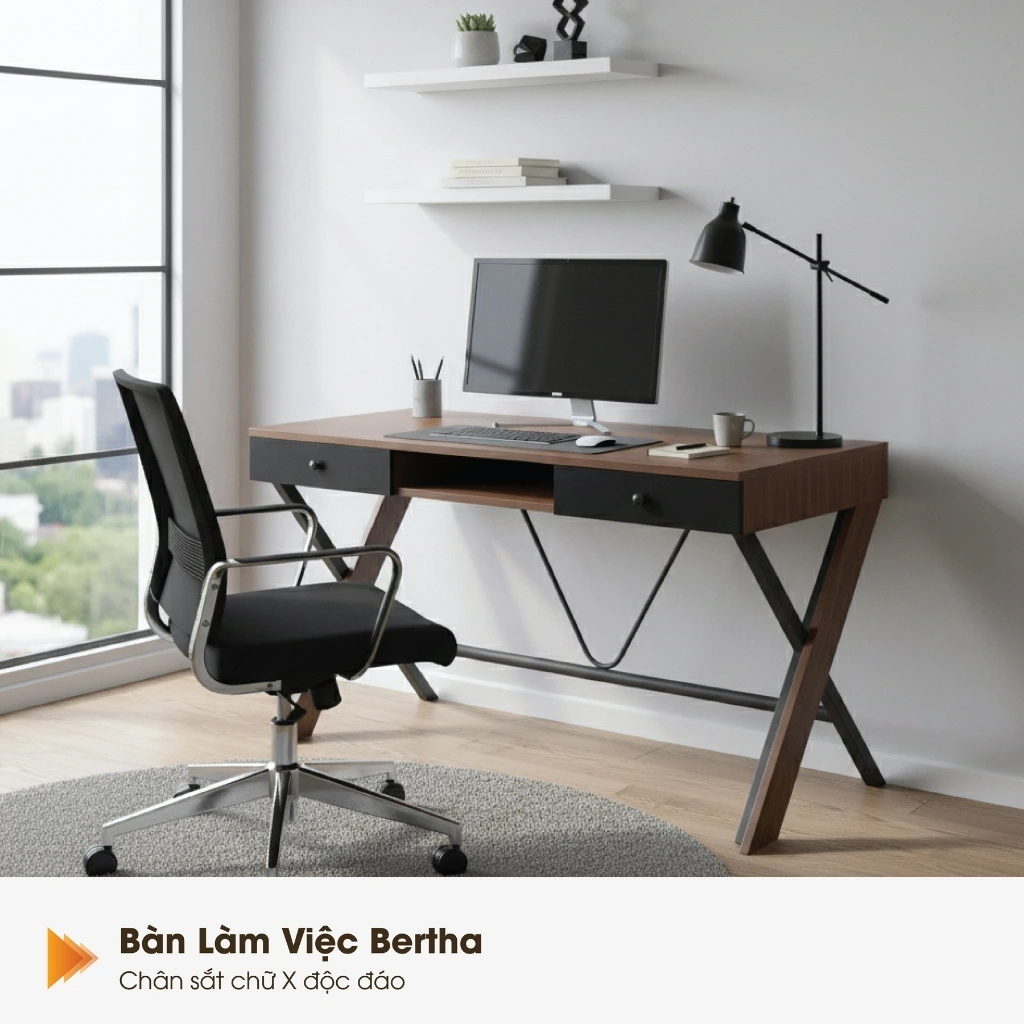 Bàn làm việc Bertha - Gỗ MDF chống trầy, có hộc tiện lợi 2 Bàn làm việc Bertha - Gỗ MDF chống trầy, có hộc tiện lợi - Ảnh 2