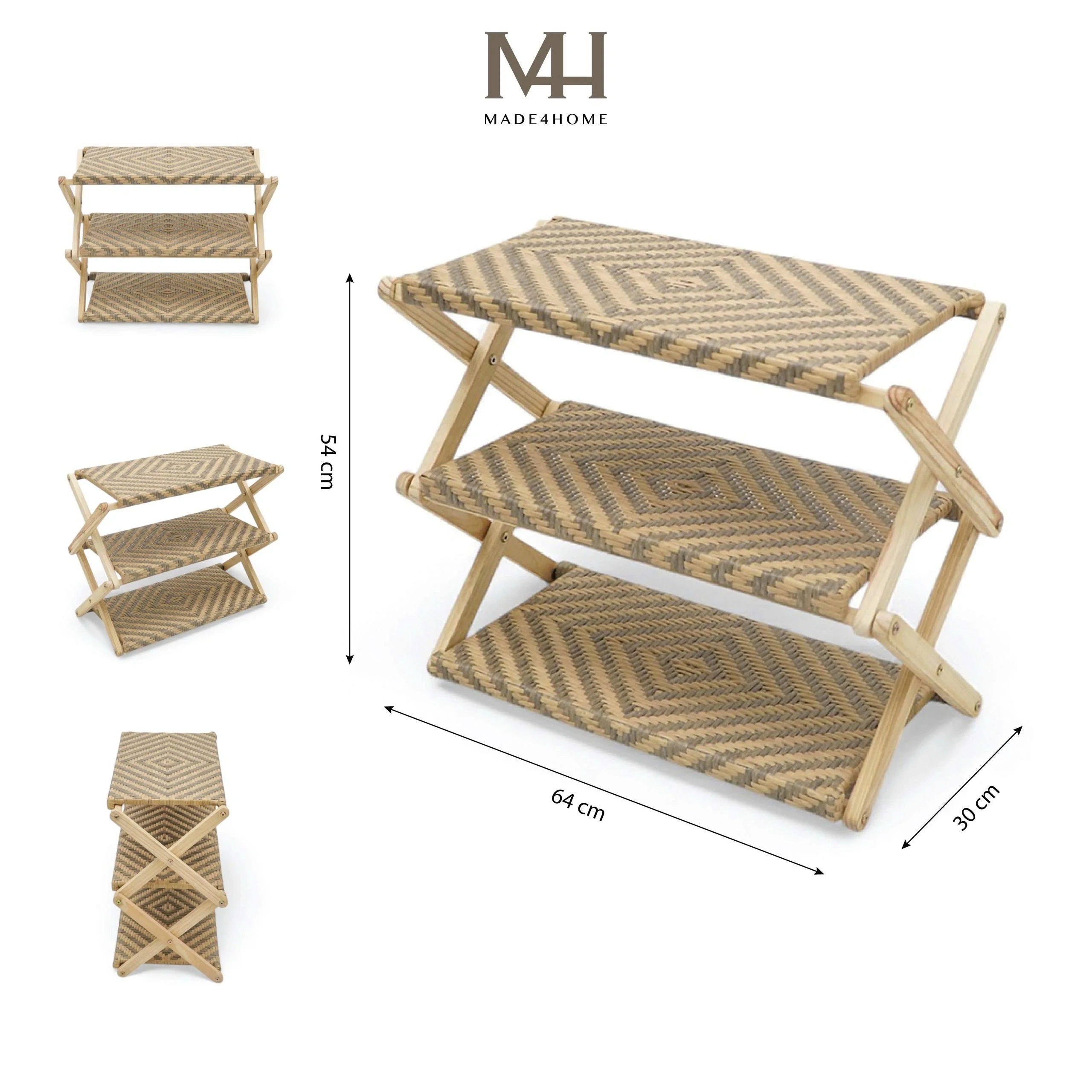 Kệ Dép Gỗ Zích Zắc 3 Tầng Pine Lắp Ráp - Vàng