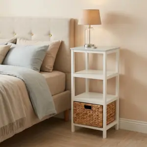 Tủ Gỗ 3 Ngăn - 1 Sọt Lục Bình - Trắng