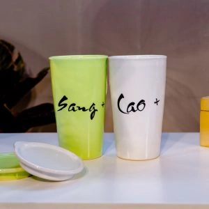 Ly sứ cao cấp Ceramic 450ml nắp sứ khắc tên