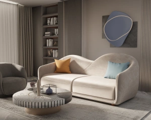 Sofa Carmencita 1m8 – Thiết Kế Uốn Lượn Nghệ Thuật, Khung Gỗ Tràm, Bọc Nhung Cao Cấp