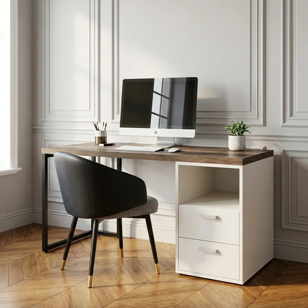 Bàn làm việc kèm hộc Gray- Gỗ MDF phủ Melanin chống trầy 1 Bàn làm việc kèm hộc Gray- Gỗ MDF phủ Melanin chống trầy