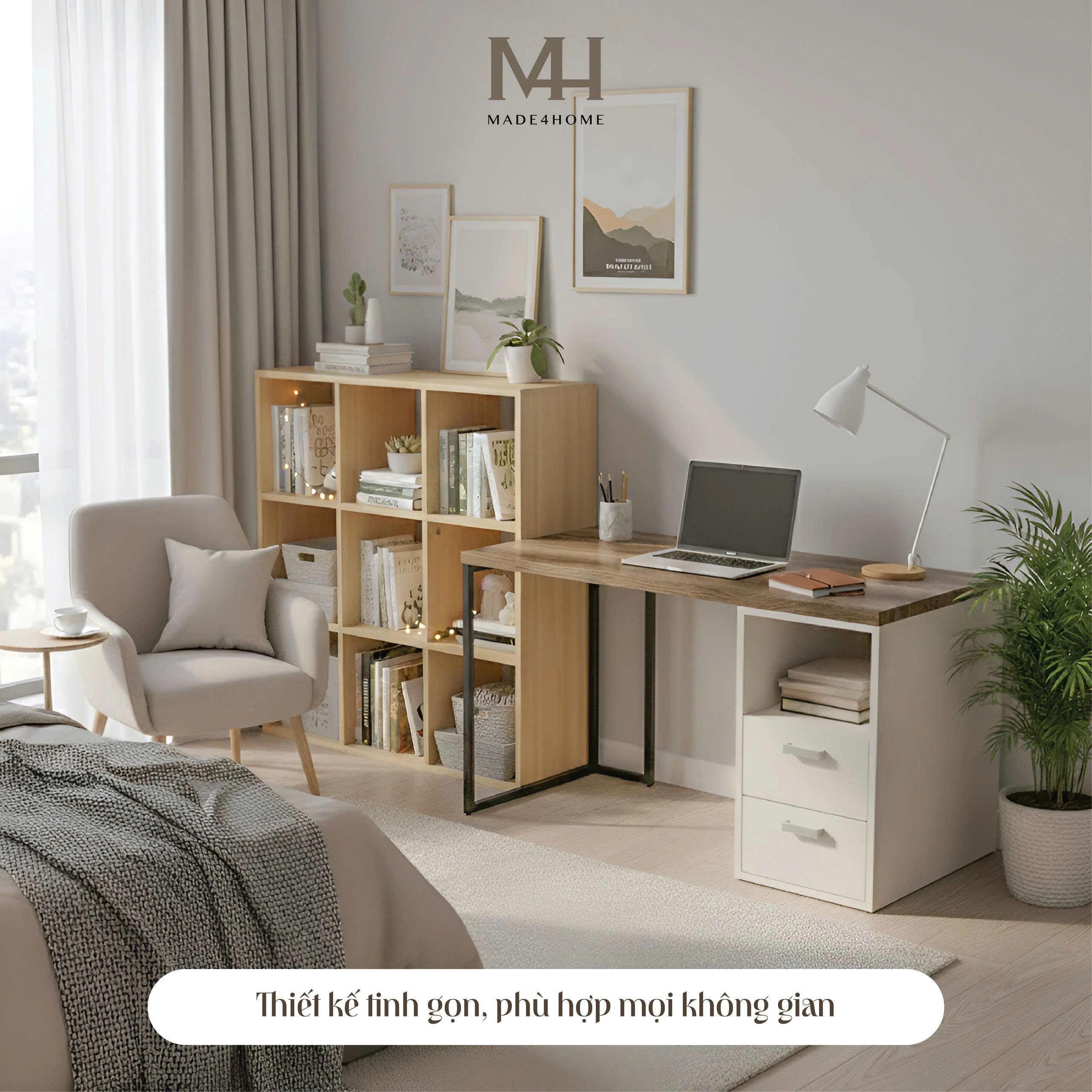 Bàn làm việc kèm hộc Gray- Gỗ MDF phủ Melanin chống trầy 4 Bàn làm việc kèm hộc Gray- Gỗ MDF phủ Melanin chống trầy - Ảnh 4