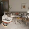 Ghế Thư Giãn NEST Màu Kem – Ghế Bập Bênh Nhung Trượt Nước, Chân Gỗ Tự Nhiên
