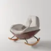 Ghế Thư Giãn NEST Màu Kem – Ghế Bập Bênh Nhung Trượt Nước, Chân Gỗ Tự Nhiên