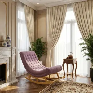Ghế thư giãn Horizon màu tím – Ghế bập bênh cao cấp gỗ thông nhập khẩu, vải nhung mềm mịn