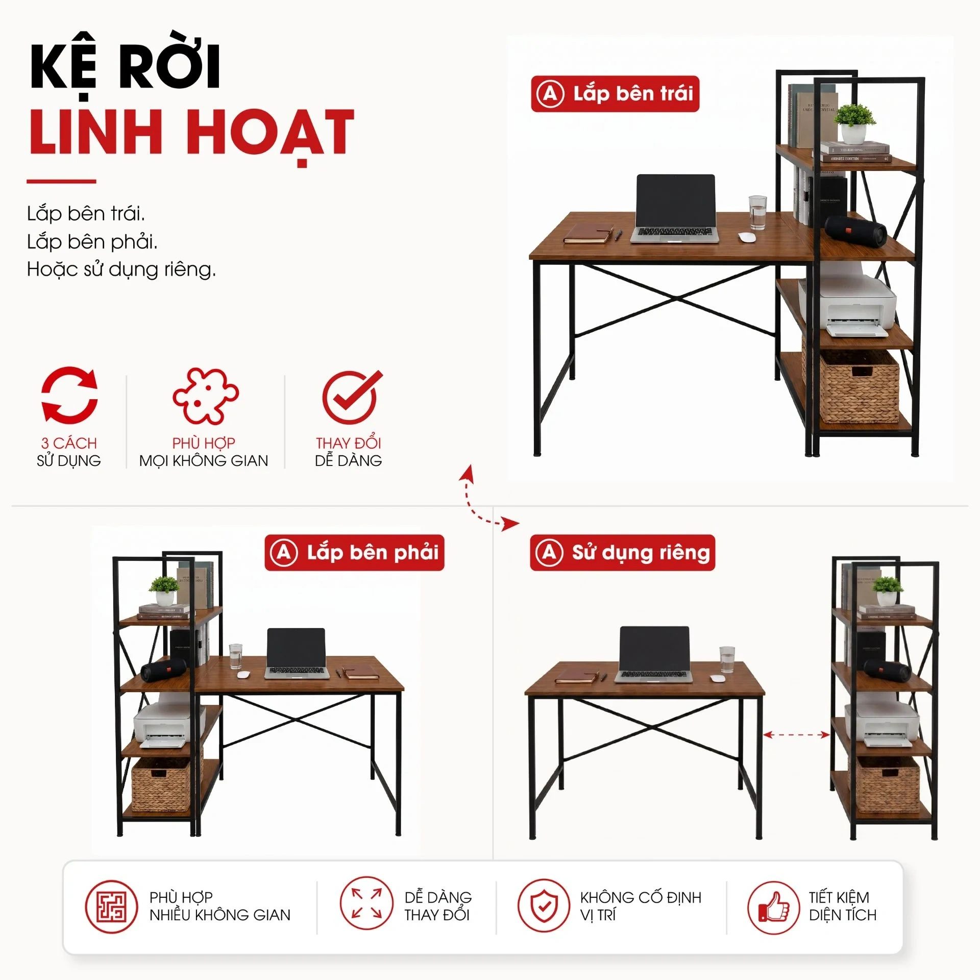 Bàn Làm Việc Lymon – Gỗ MDF - Chân Sắt Sơn Tĩnh Điện