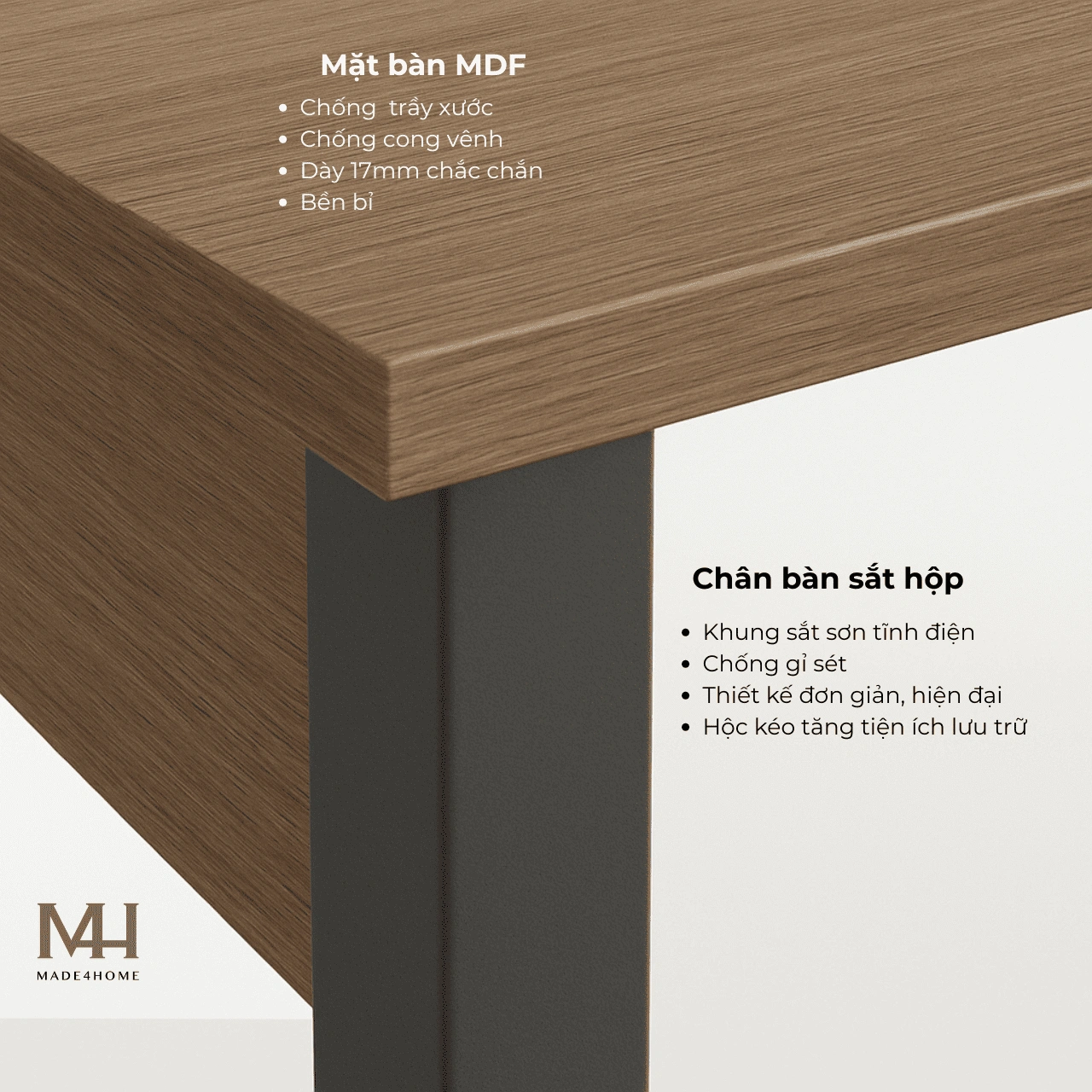 Bàn làm việc Channay gỗ MDF chân sắt – Thiết kế đơn giản hiện đại 13 Bàn làm việc Channay gỗ MDF chân sắt – Thiết kế đơn giản hiện đại