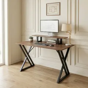 Home 28 Bàn Làm Việc Bricen Gỗ MDF Chân Sắt – Thiết Kế Hiện Đại, Có Kệ Laptop