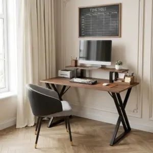 Home 28 Bàn Làm Việc Bricen Gỗ MDF Chân Sắt – Thiết Kế Hiện Đại, Có Kệ Laptop