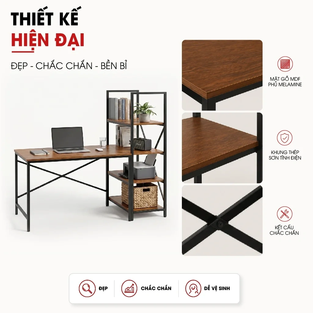 Bàn Làm Việc Lymon – Gỗ MDF - Chân Sắt Sơn Tĩnh Điện 9 Bàn Làm Việc Lymon – Gỗ MDF - Chân Sắt Sơn Tĩnh Điện - Ảnh 9