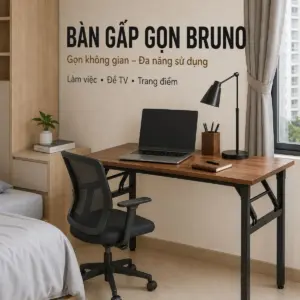 Bàn Làm Việc Gấp Gọn Bruno 120x60 – Thiết Kế Tiện Lợi, Chân Sắt Chắc Chắn, Mặt Gỗ MDF Cao Cấp