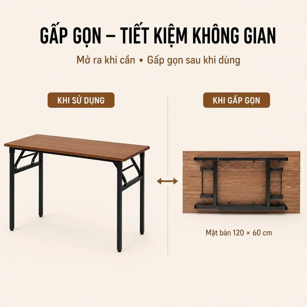 Bàn Làm Việc Gấp Gọn Bruno 120x60 – Thiết Kế Tiện Lợi, Chân Sắt Chắc Chắn, Mặt Gỗ MDF Cao Cấp 4 Bàn Làm Việc Gấp Gọn Bruno 120x60 – Thiết Kế Tiện Lợi, Chân Sắt Chắc Chắn, Mặt Gỗ MDF Cao Cấp - Ảnh 4