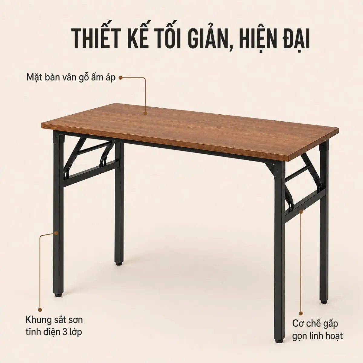 Bàn Làm Việc Gấp Gọn Bruno 120x60 – Thiết Kế Tiện Lợi, Chân Sắt Chắc Chắn, Mặt Gỗ MDF Cao Cấp 3 bàn Làm Việc Gấp Gọn Bruno 120x60
