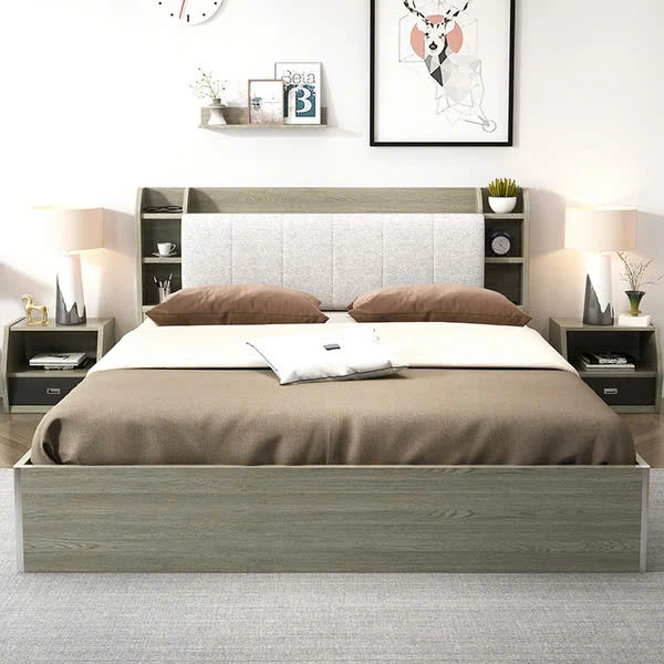 Giường MDF bọc nệm cao cấp đầu giường mang lại cảm giác êm ái và hiện đại.