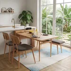 Bộ bàn ăn gỗ tự nhiên Lyria – Nhỏ gọn, tinh tế cho gia đình 3–4 người