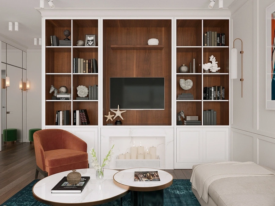 Thiết kế kệ tivi kết hợp giá sách Sử dụng kệ tivi, giá sách để decor