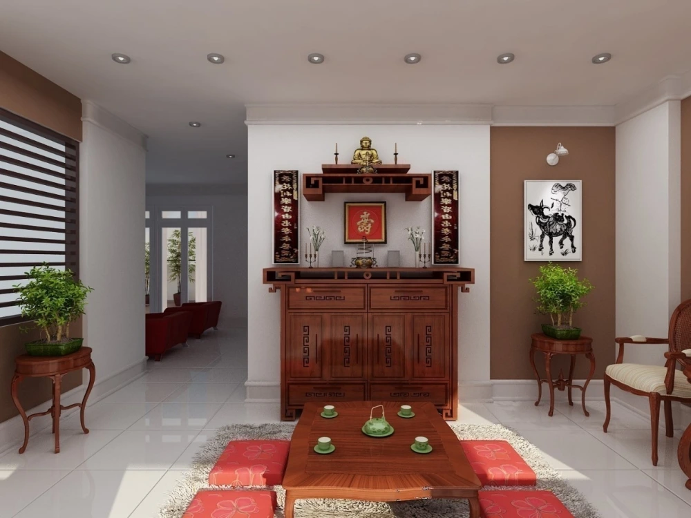 Mẫu bàn thờ kết hợp phong cách truyền thống