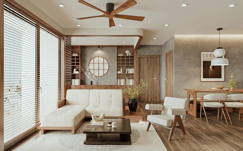 Thiết Kế Nhà Ở Theo Phong Cách Japandi – Tối Giản, Sang Trọng Và Gần Gũi Thiên Nhiên 6 Phòng khách theo phong cách Japandi hiện đại sang trọng