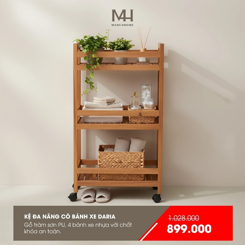 Kệ sách đứng đa năng có bánh xe Daria