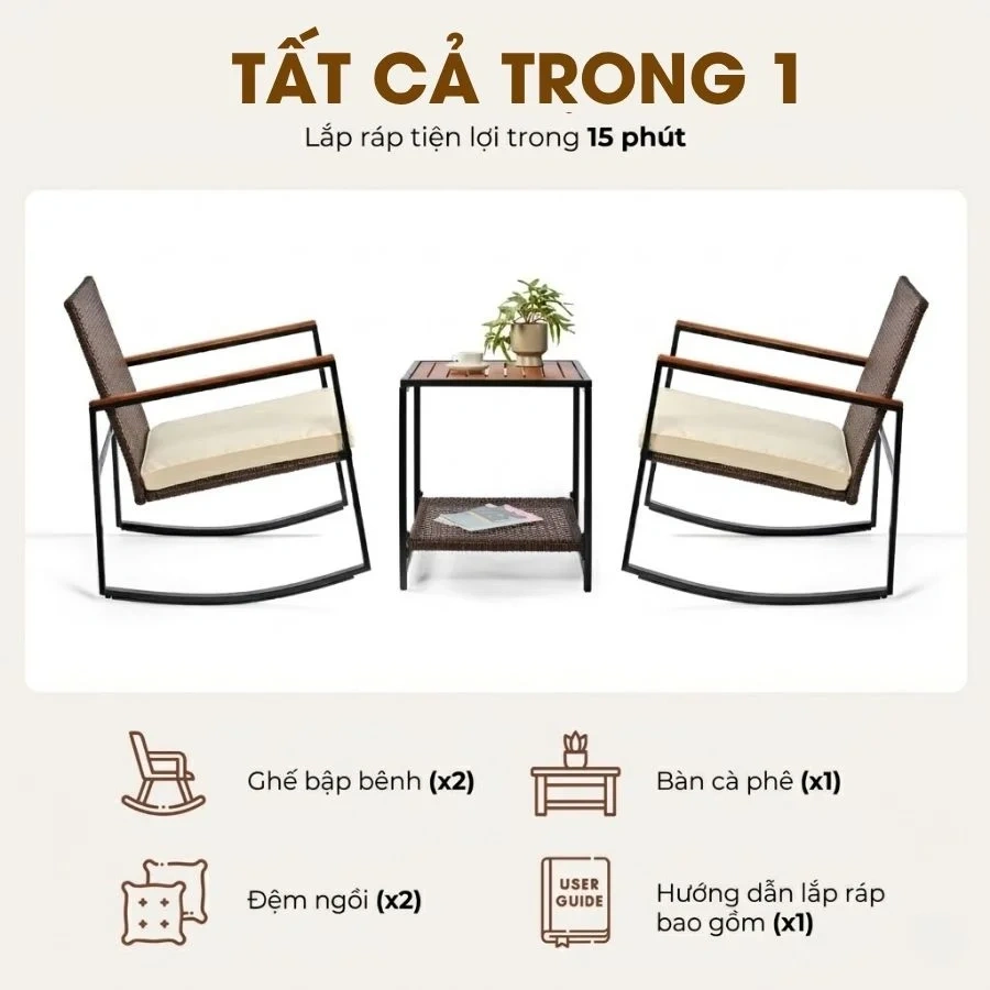 Bộ Ghế Bập Bênh Thư Giãn Ngoài Trời Made4Home – Patio Bistro Set 5 Bộ Ghế Bập Bênh Thư Giãn Ngoài Trời Made4Home – Patio Bistro Set - Ảnh 5
