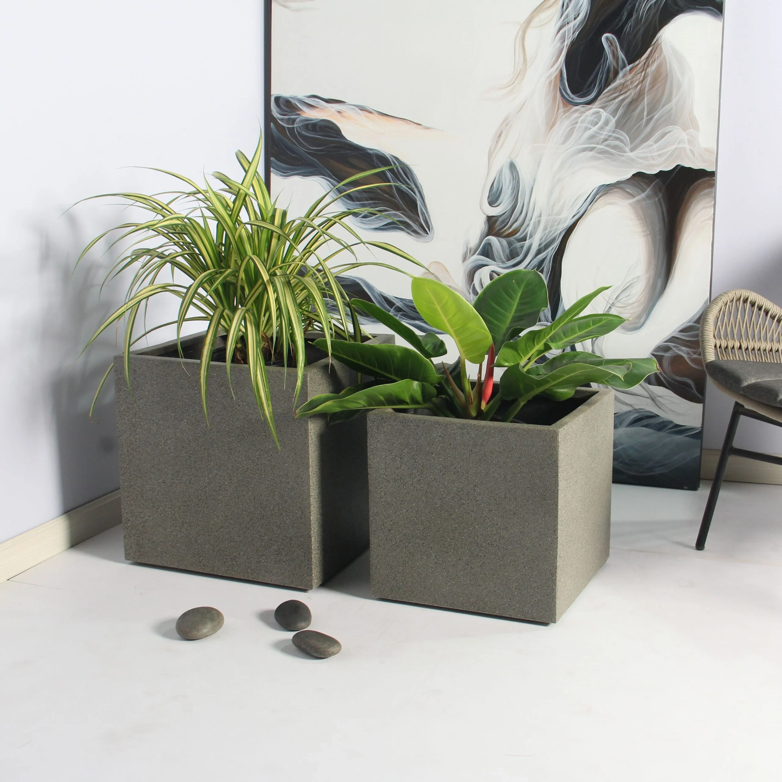 Rhine Square Poly Planter (Set Of 2) – Grey 10 Rhine Square Poly Planter (Set Of 2) – Grey - Ảnh 10