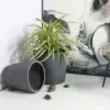 Rugen Cylindrical Round Poly Planter (Set Of 2) – Dark Grey