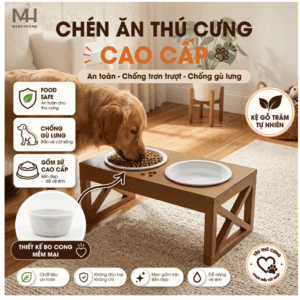 Home 48 Set 2 Chén Sứ Cho Chó Mèo Kèm Kệ Ăn Nâng Cao Cho Thú Cưng | MADE4HOME