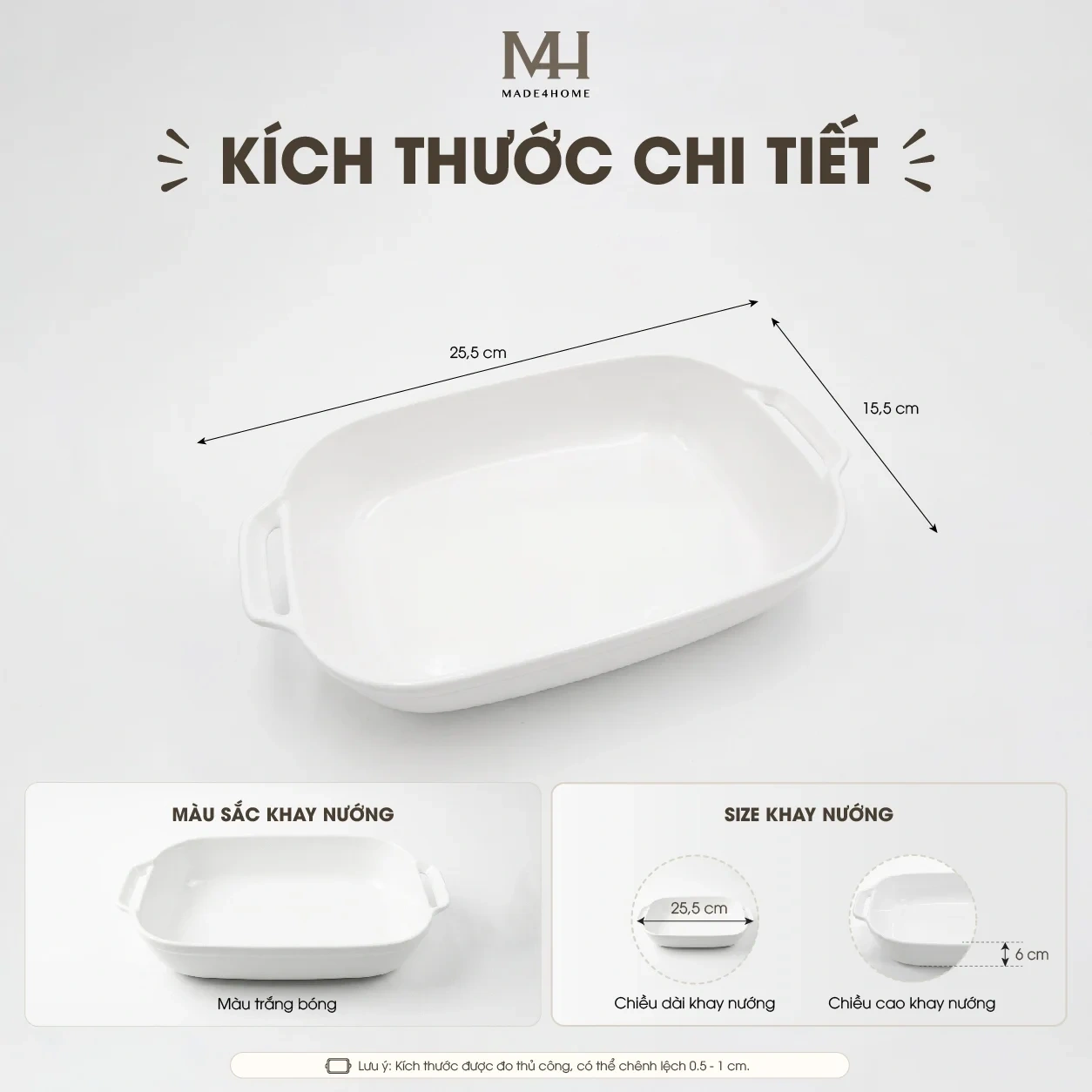 Khay nướng sứ Snow Made4Home có tay cầm chịu nhiệt cao