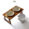 Chén Ăn Thú Cưng Nâng Cao Kèm Kệ Gỗ – Thiết Kế Tai Mèo Đẹp, Chống Gù, An Toàn Cho Chó Mèo
