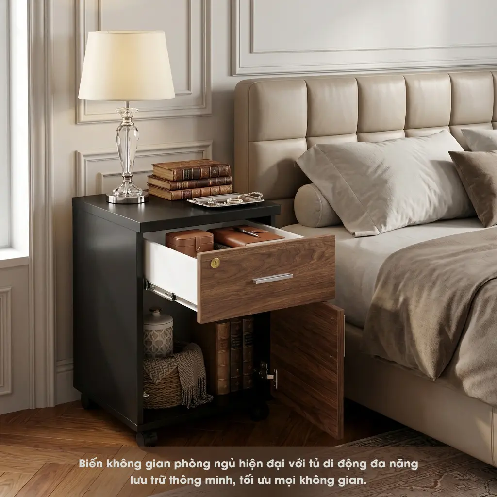 Tab văn phòng 2 ngăn có bánh xe - Gỗ MDF 10 Tab văn phòng 2 ngăn có bánh xe - Gỗ MDF - Ảnh 10