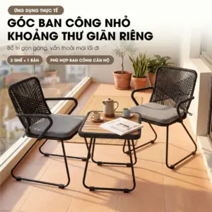 Home 40 Bộ bàn ghế thư giãn Bistro dây rope VAMI – 2 ghế 1 bàn