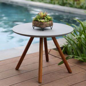 Bàn Trà Tròn Nathan Cement Low - Nâu