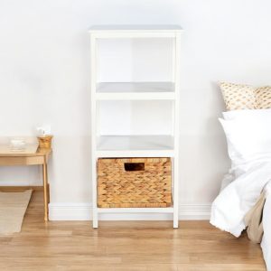 Tủ Gỗ 3 Ngăn - 1 Sọt Lục Bình - Trắng