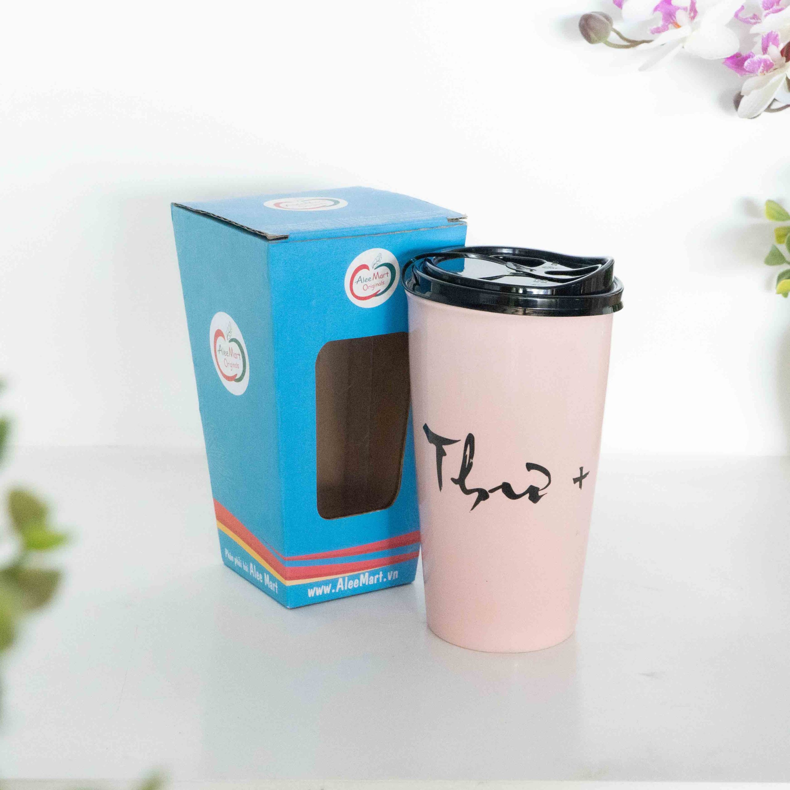 Ly sứ cao cấp Ceramic 450ml nắp nhựa khắc tên