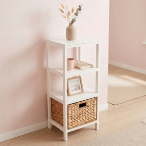 Tủ Gỗ 3 Ngăn - 1 Sọt Lục Bình - Trắng