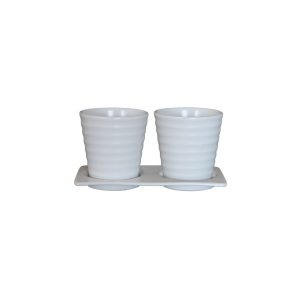 Chậu Gốm Mini Xoắn Kèm Dĩa - Trắng (Set of 2)