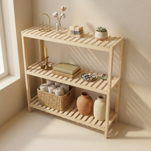 Kệ Dép Gỗ 3 Tầng Pine Lắp Ráp - Vàng