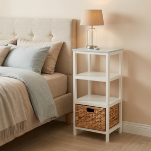 Tủ Gỗ 3 Ngăn - 1 Sọt Lục Bình - Trắng