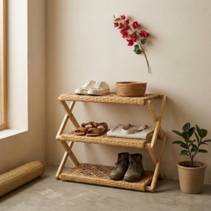 Kệ Dép Gỗ Zích Zắc 3 Tầng Pine Lắp Ráp - Vàng