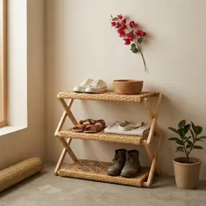 Home 94 Kệ Dép Gỗ Zích Zắc 3 Tầng Pine Lắp Ráp - Vàng