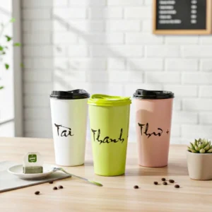 Ly sứ cao cấp Ceramic 450ml nắp nhựa khắc tên