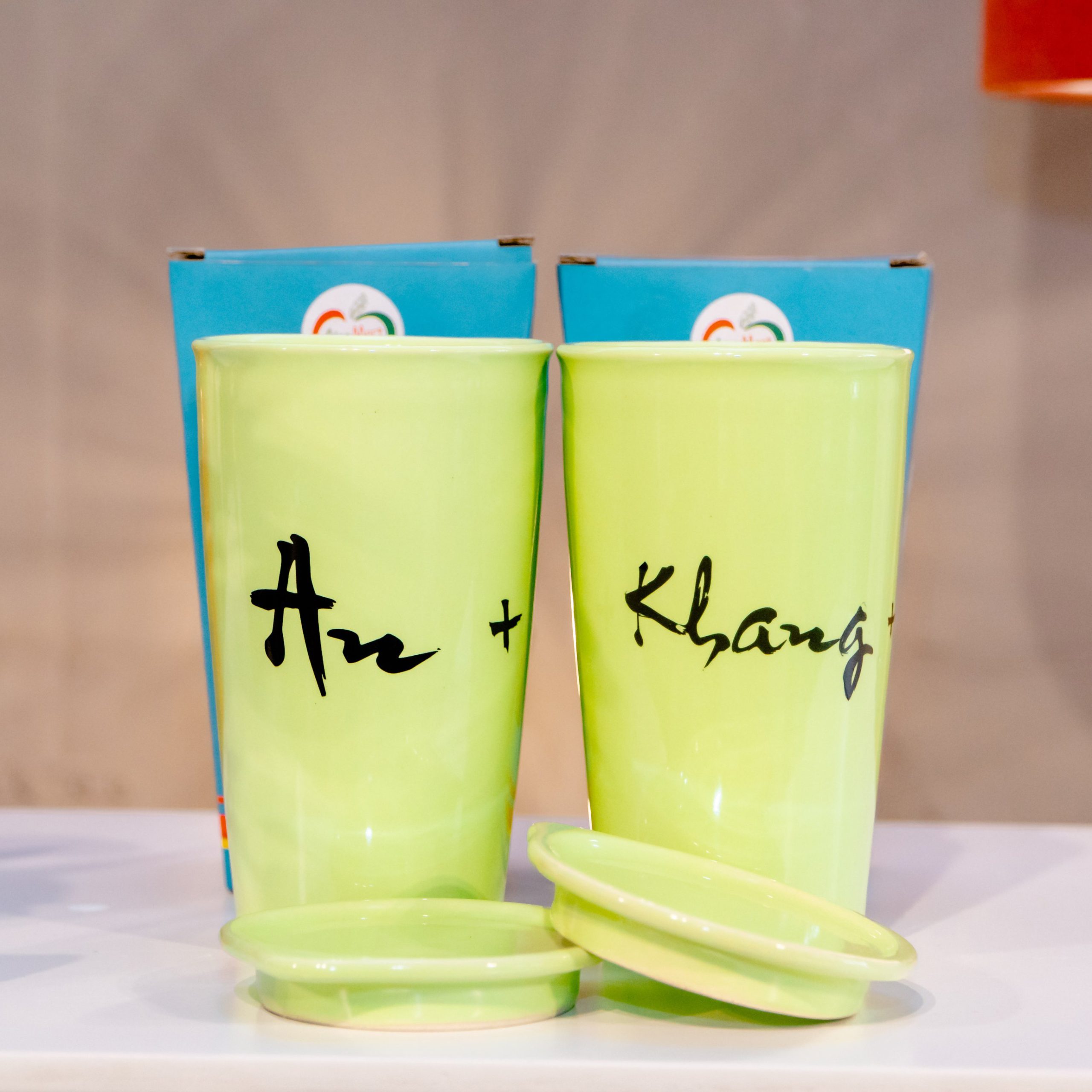 Ly sứ cao cấp Ceramic 450ml nắp sứ khắc tên