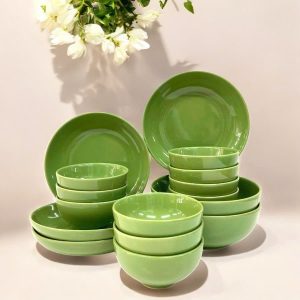 Bộ chén dĩa sứ xanh lá - Quà tặng không bán