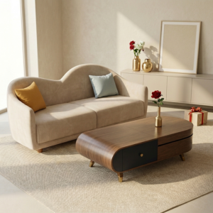 Home 103 Sofa Carmencita 1m8 – Thiết Kế Uốn Lượn Nghệ Thuật, Khung Gỗ Tràm, Bọc Nhung Cao Cấp